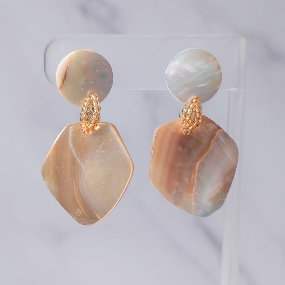 Shell Stud Earrings Cream/Orange Tones Statement